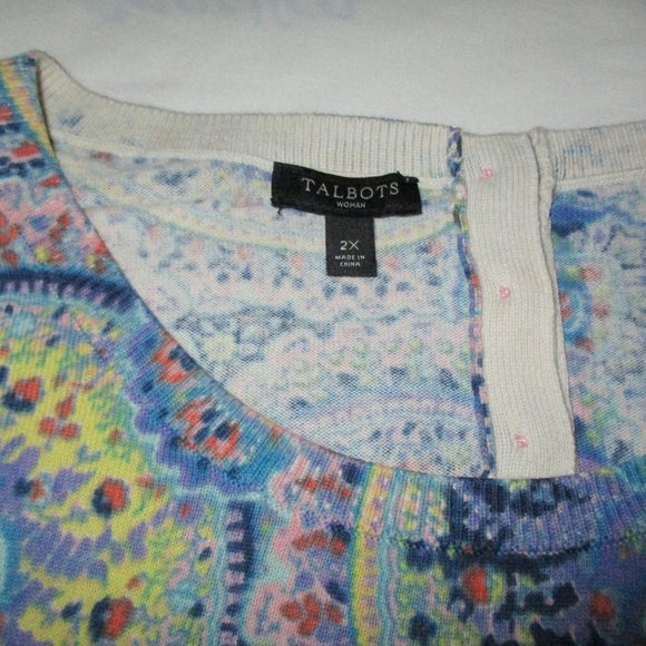 TALBOTS Blue & Pink Paisley Sunburst Pattern Pullover Sweater - Picture 7 of 7